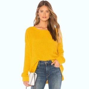 MinkPink Waffle Knit Slouchy Sweater In Goldenrod Oversized Size Small